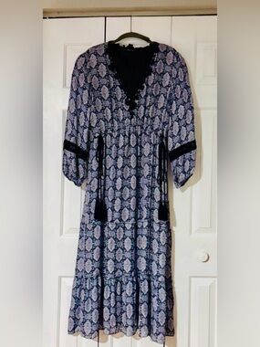 Kobi Halperin Silk Paisley Dress Size XL Long Sleeve Boho Luxe